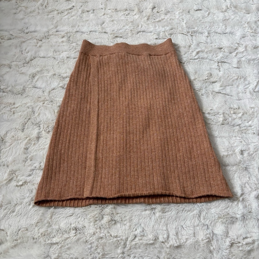 Free People Women's Size XS Brown Ribbed Sweater Knit Mod Wrap Skirt